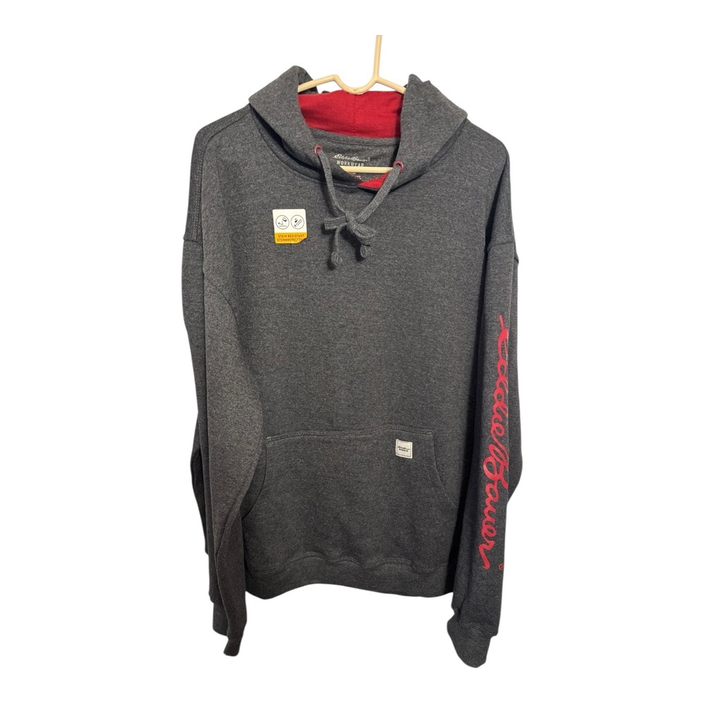 Eddie Bauer Workwear Mens XL Hoodie NWT Charcoal Gray Red Logo Durable Rugged